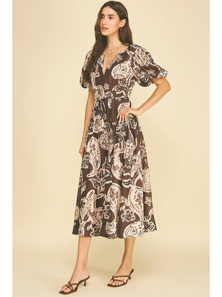 ESPRESSO PAISLEY MIDI DRESS