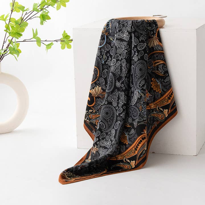 BLACK PAISLEY SMALL SQUARE SCARF

