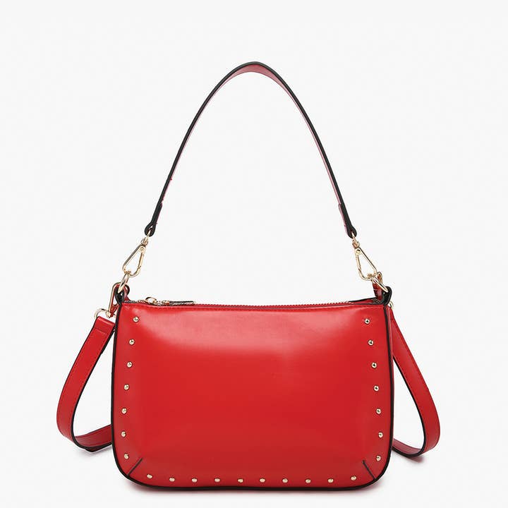 RED CARMEN STUDDED SHOULDER BAG
