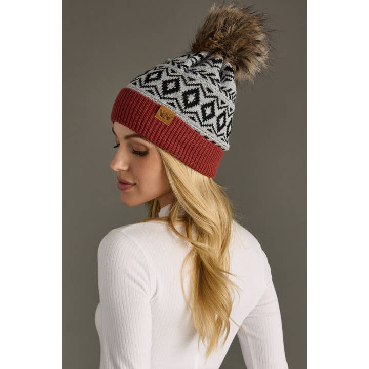 RUST, GREY & BLACK POM HAT
