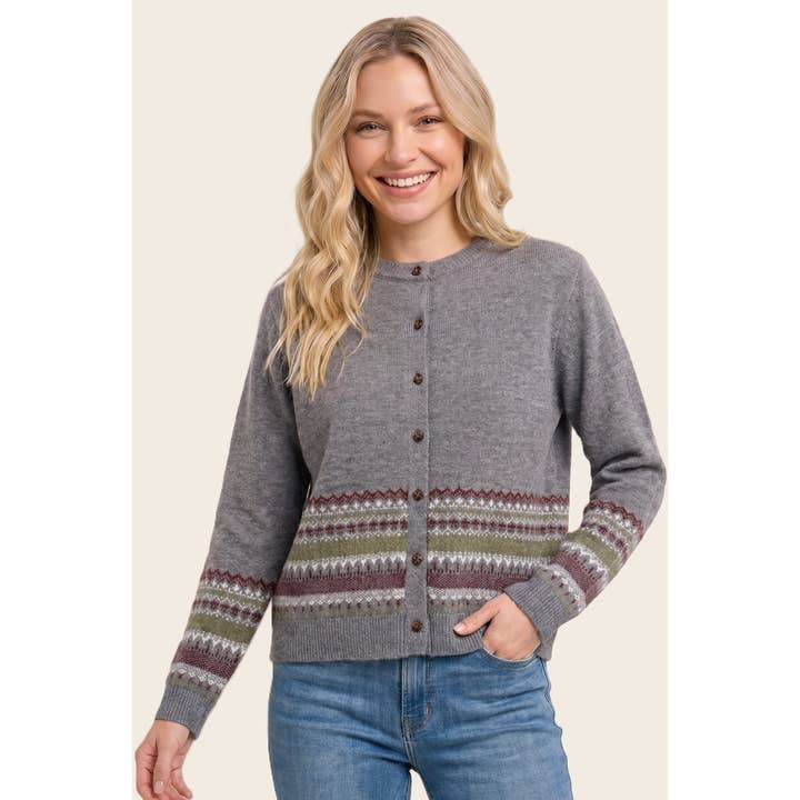 CHARCOAL NORDIC JACQUARD KNIT CARDIGAN