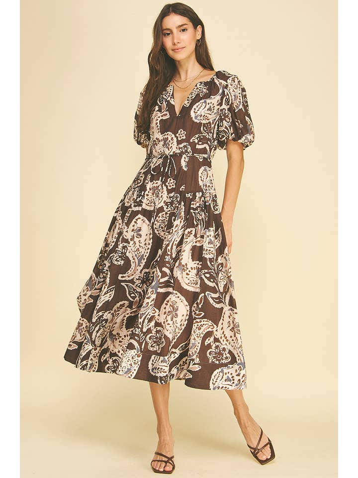 ESPRESSO PAISLEY MIDI DRESS
