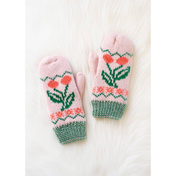 LIGHT PINK CHERRY MITTENS