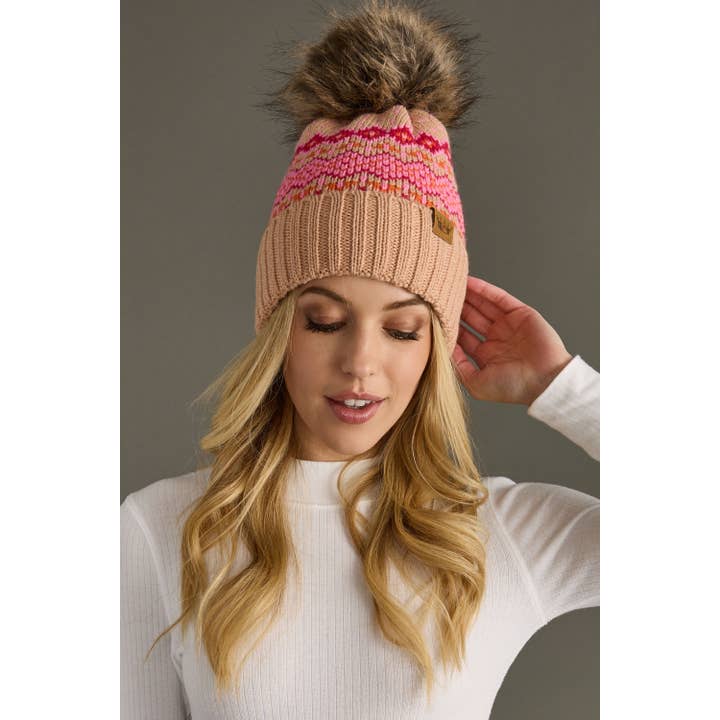 BLUSH, PINK & ORANGE POM BEANIE
