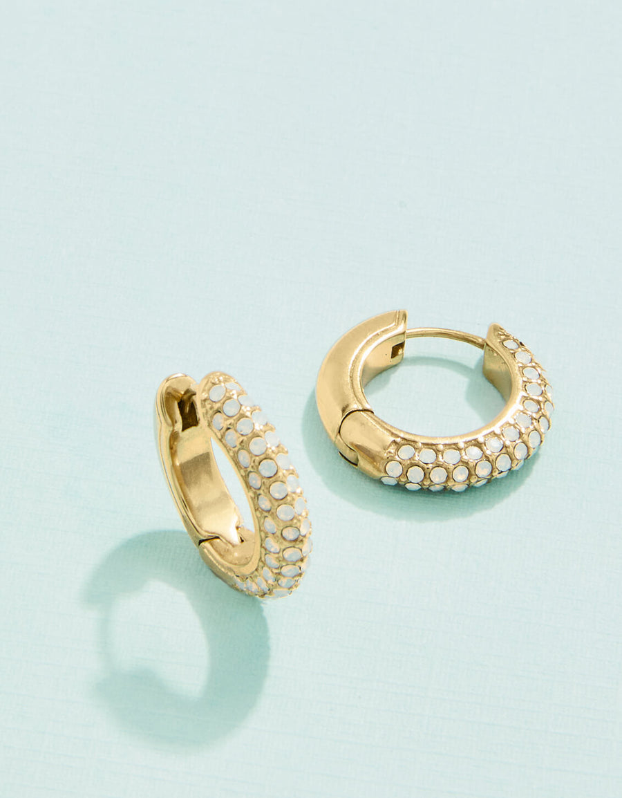 SHINE ON PAVE GOLD HOOP EARRINGS 18MM WHITE OPAL
