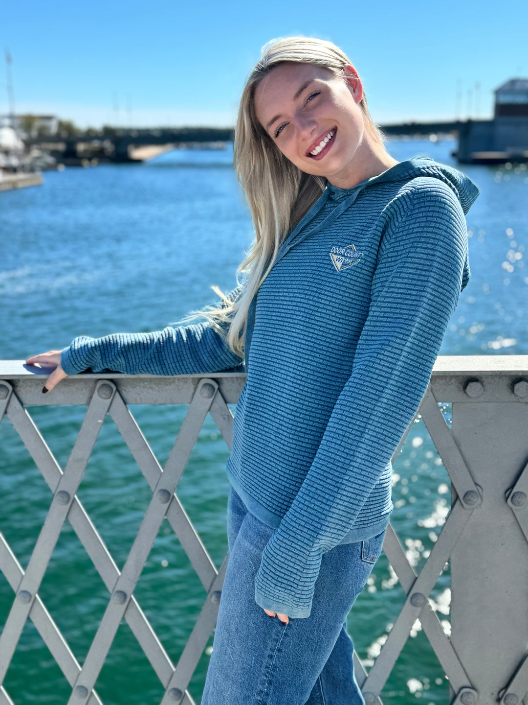 DC WI DIAMOND EMBROIDERED MEGA WAFFLE TEAL HOODIE