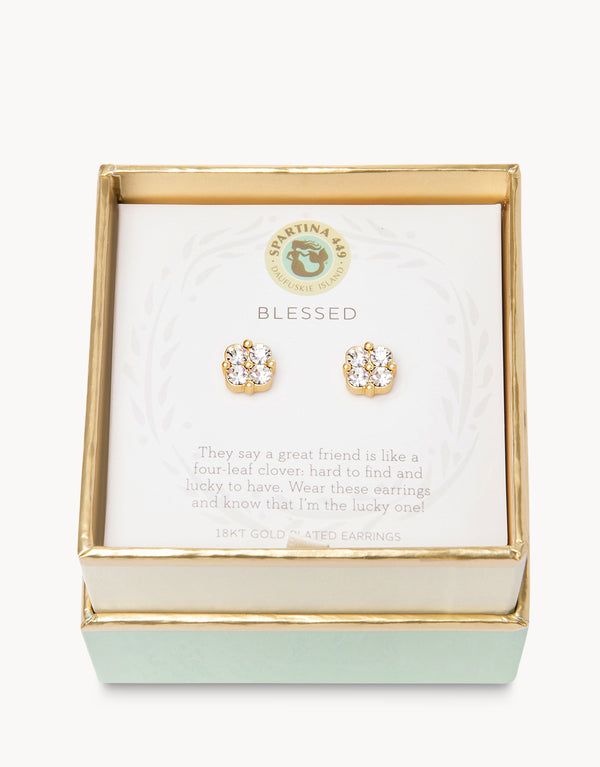 SEA LA VIE BLESSED CRYSTAL CLOVER STUD EARRINGS
