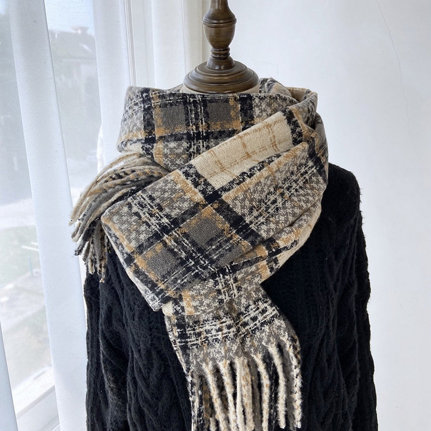 BLACK & OATMEAL PLAID SCARF
