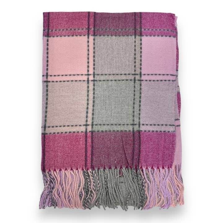 GREY & BLUSH BOX CHECK SCARF
