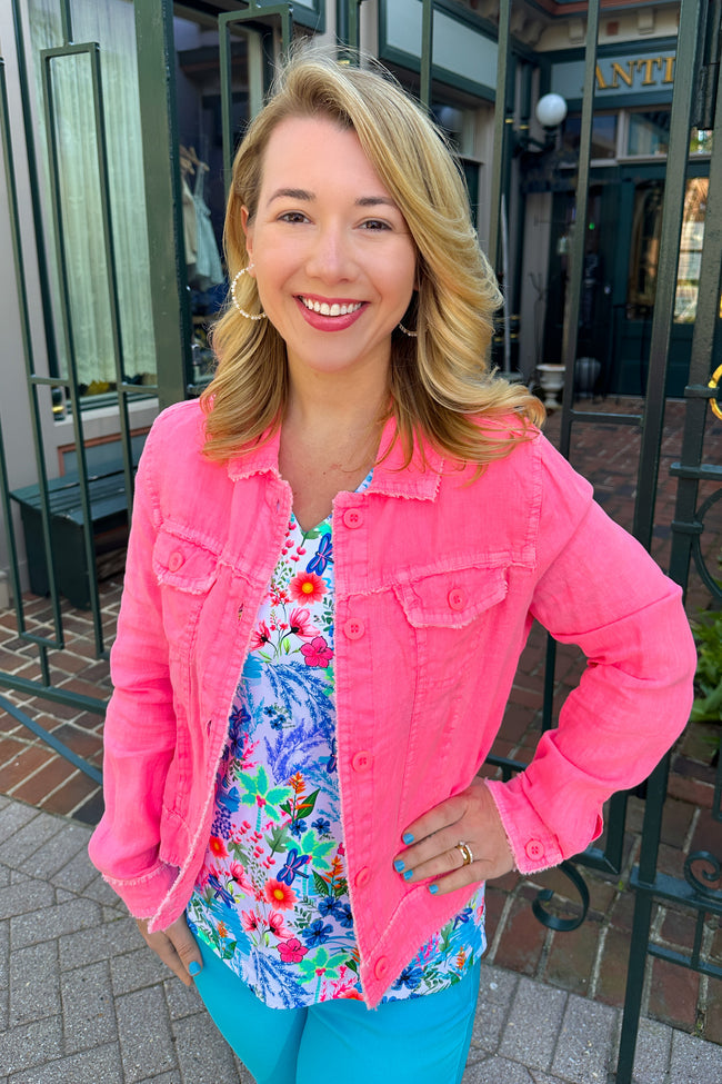 CLEAR CORAL ABBY LINEN JEAN JACKET

