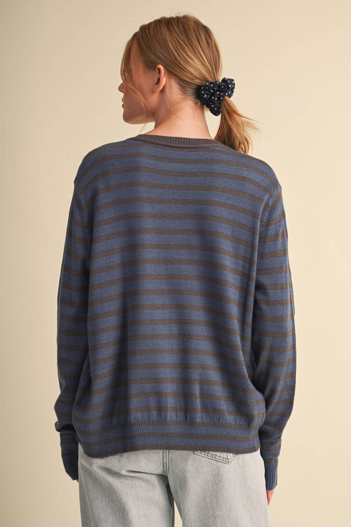 DENIM CAMPUS STRIPE CARDIGAN