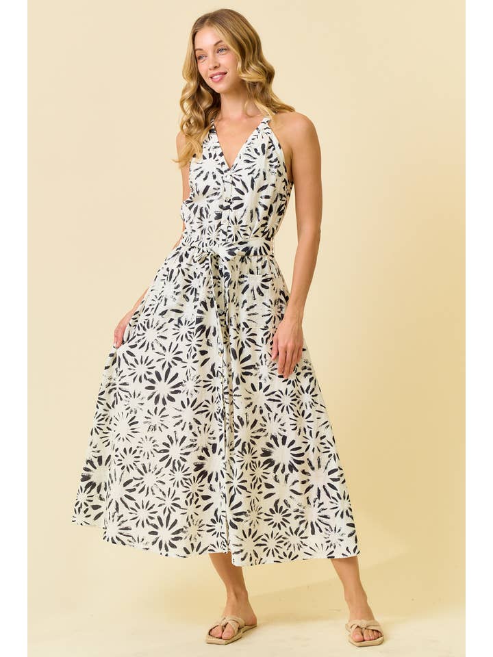 EMMIE FLORAL MIDI HALTER DRESS