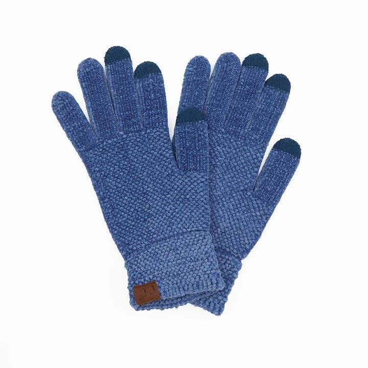 DARK DENIM CHENILLE KNIT GLOVES