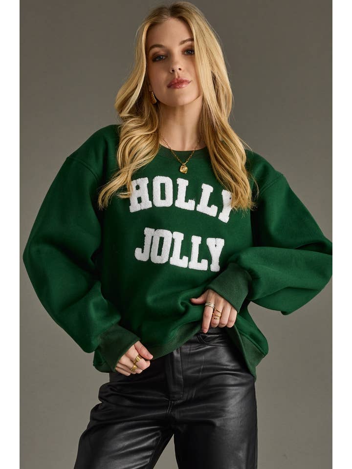 GREEN HOLLY JOLLY CREW SWEATSHIRT