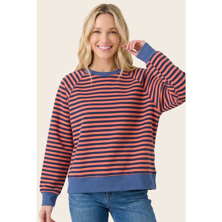 DENIM & MELON STRIPE CREW SWEATSHIRT