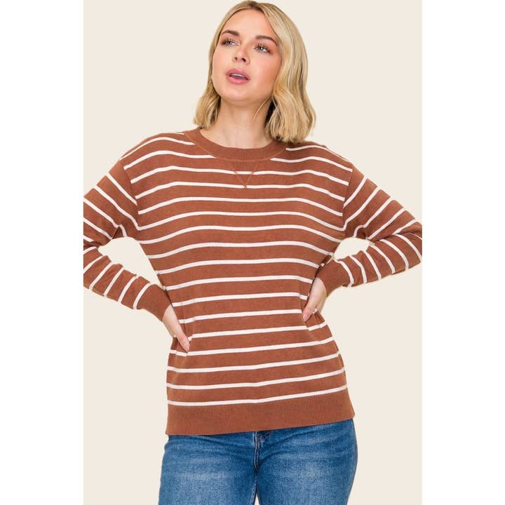 RUST EVERYDAY STRIPE CREW SWEATER
