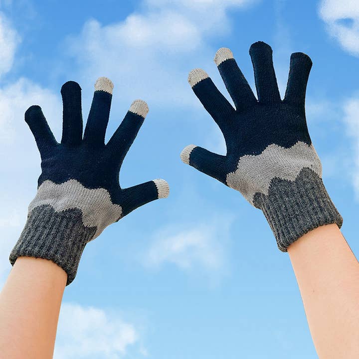 BLACK WAVY STRIPE KNIT GLOVES
