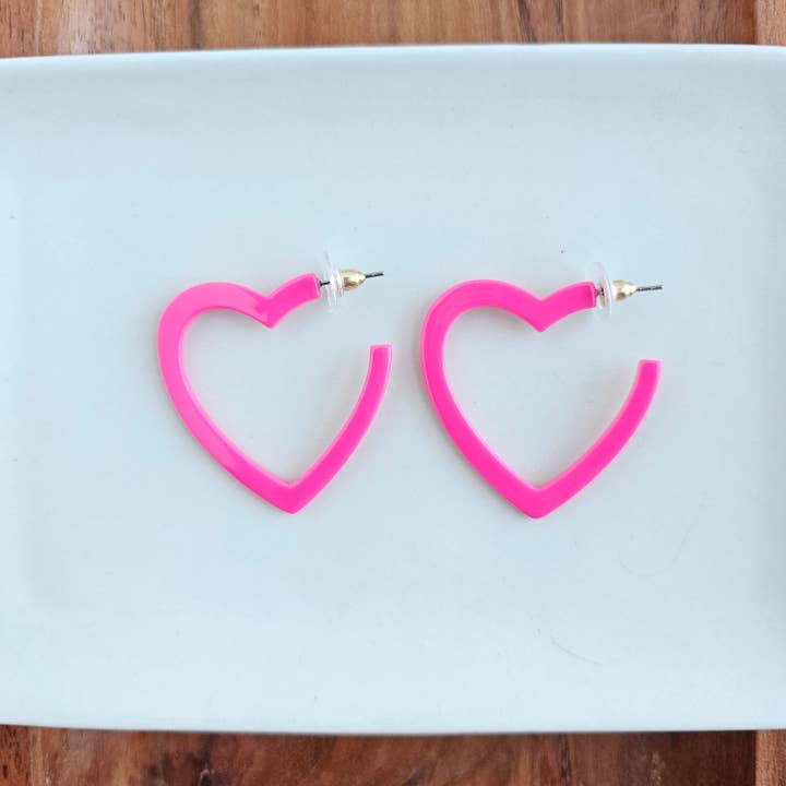 PINK HEART HOOP EARRINGS