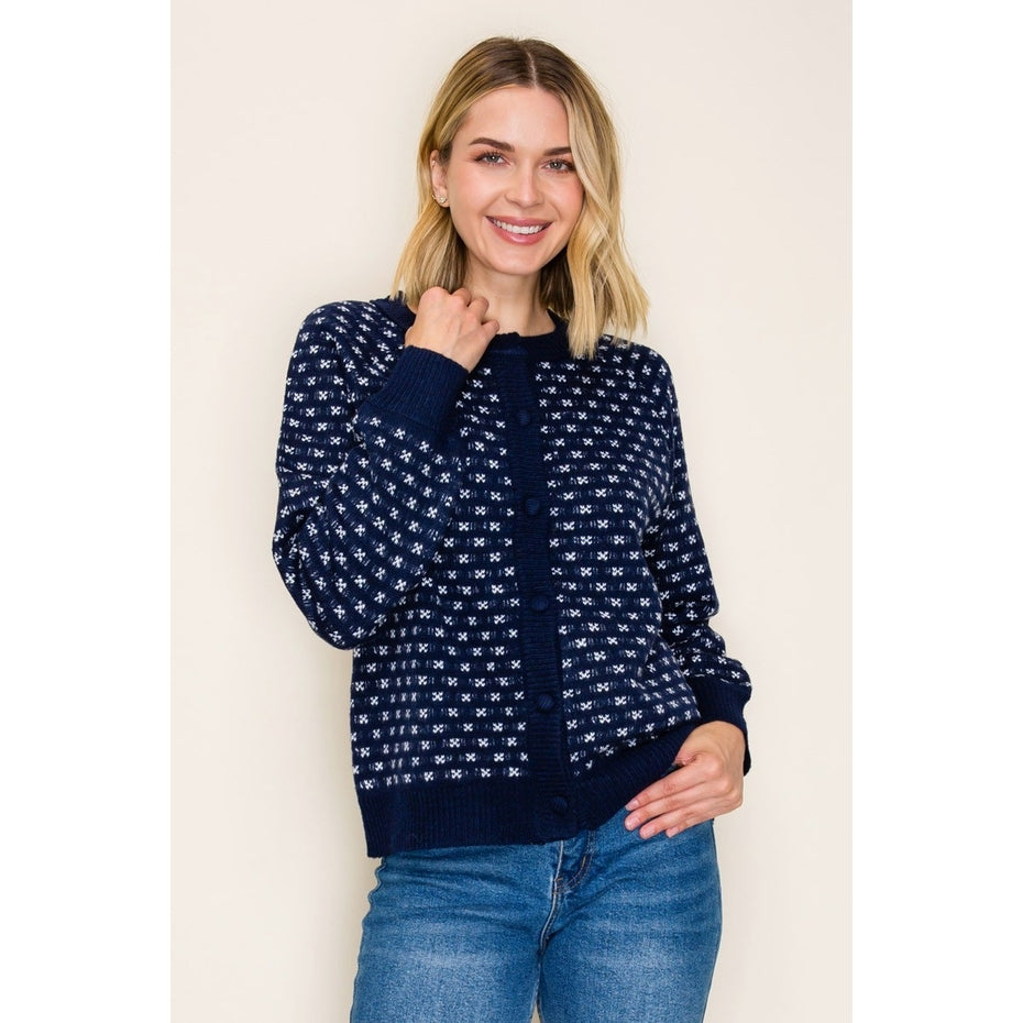 NAVY SWEET SNOWFLAKE BUTTON UP CARDIGAN