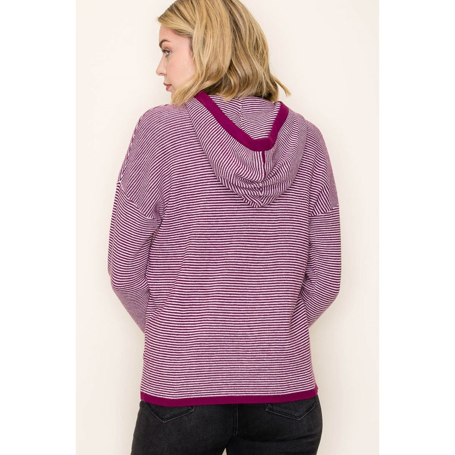 DARK MAGENTA WAFFLE TEXTURE STRIPE HOODIE