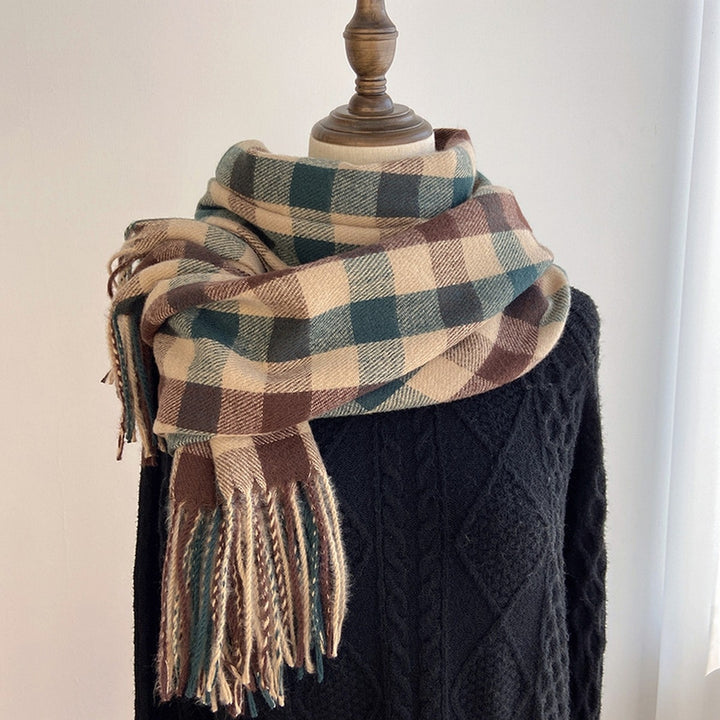 HUNTER & TAN CHECK FRINGE SCARF