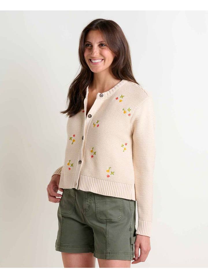 BIANCA NATURAL EMBROIDERED CREW CARDIGAN