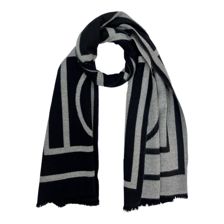 Black Geometric Print Cashmere Blend Scarf