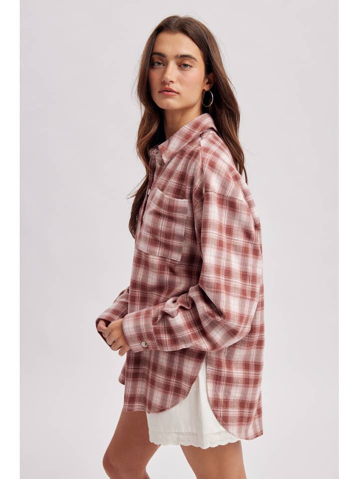 LEE PINK MOCHA PLAID RELAXED FIT SHIRT
