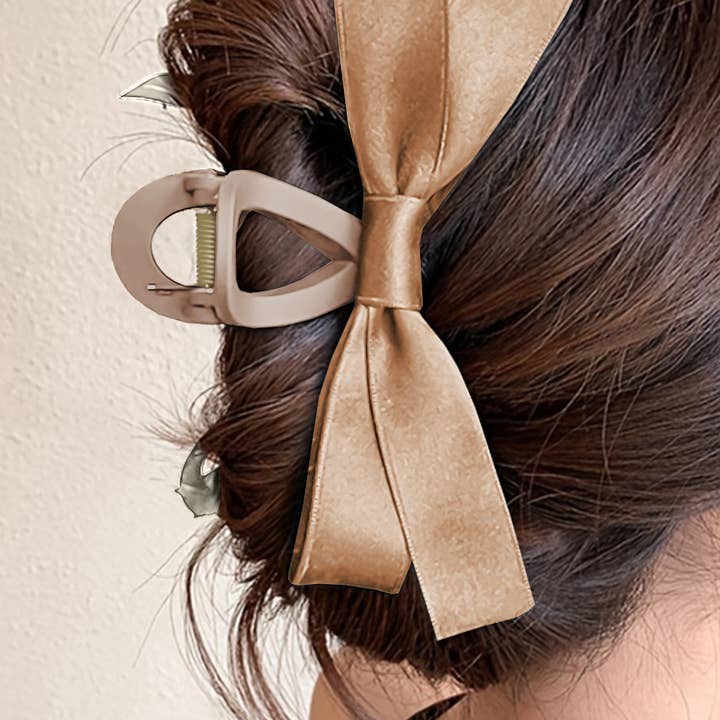 KHAKI GOLD HAIR BOW CLAW CLIP
