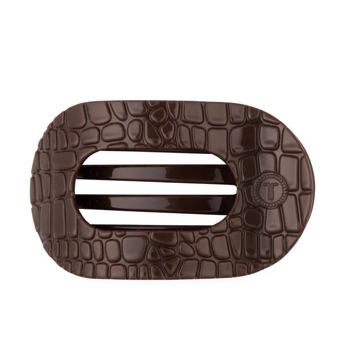 BROWN CROCODILE LARGE FLAT ROUND HAIR CLIP