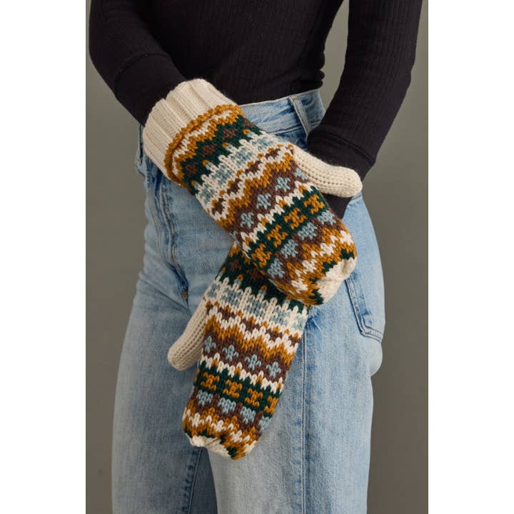 CREAM MULTI FLEECE LINED MITTENS
