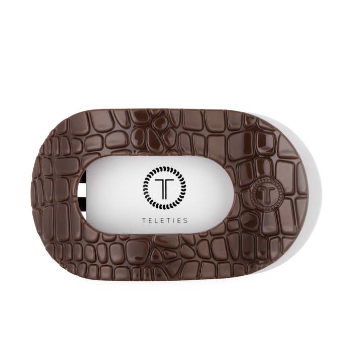BROWN CROCODILE LARGE FLAT ROUND HAIR CLIP