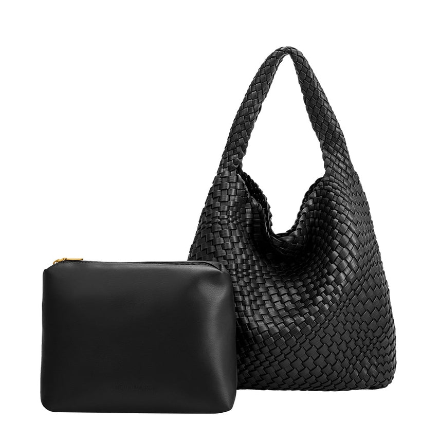 BLACK JOHANNA VEGAN WOVEN SHOULDER BAG