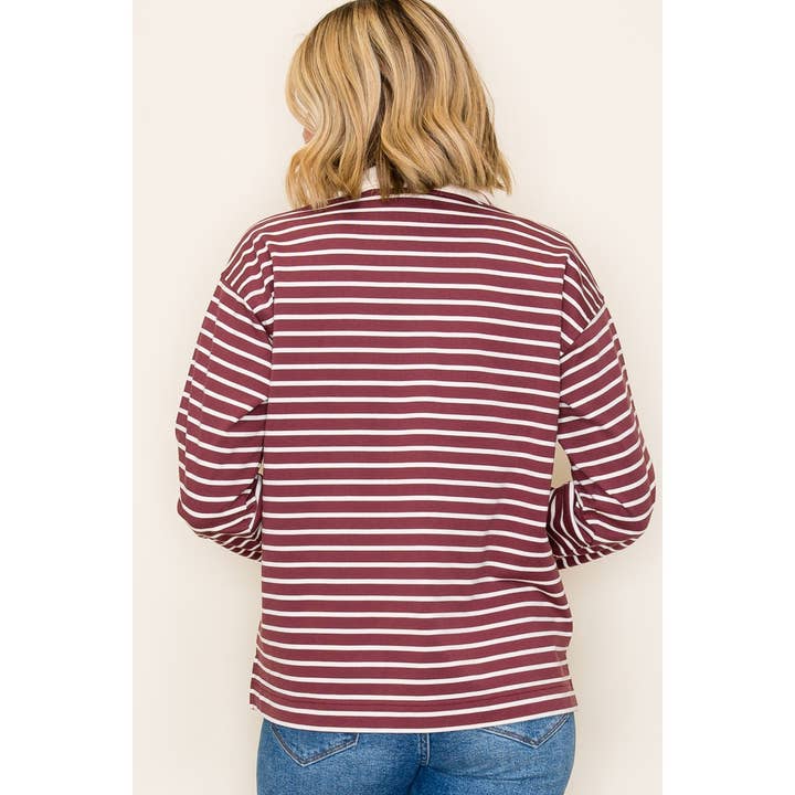 BURGUNDY RUGBY STRIPE TOP