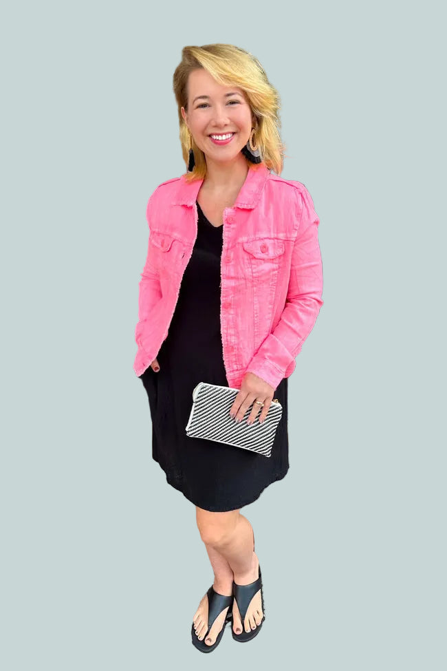 CLEAR CORAL ABBY LINEN JEAN JACKET