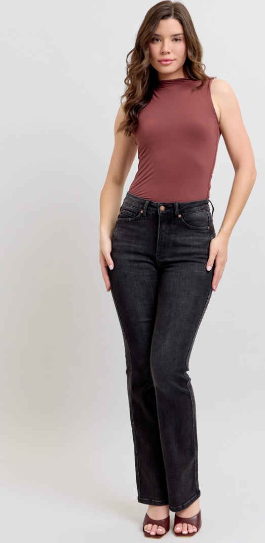 SEVDA BLACK HIGH WAIST TUMMY CONTROL BOOTCUT JEANS
