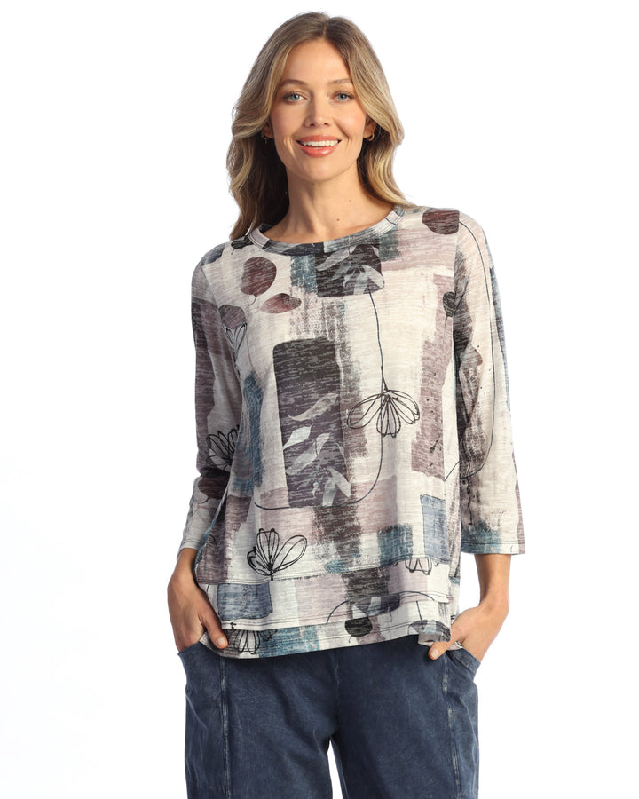 AURELIA BURNOUT OVERLAP HEM 3/4 SLEEVE TOP
