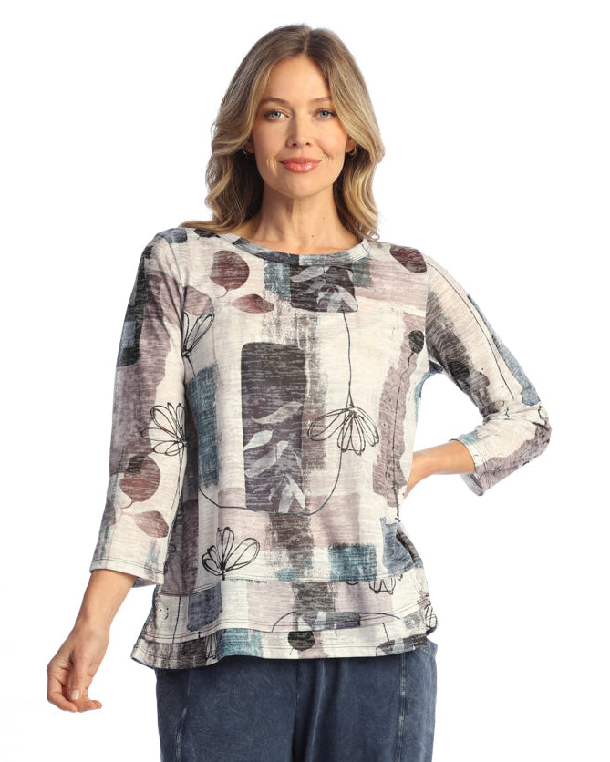 AURELIA BURNOUT OVERLAP HEM 3/4 SLEEVE TOP
