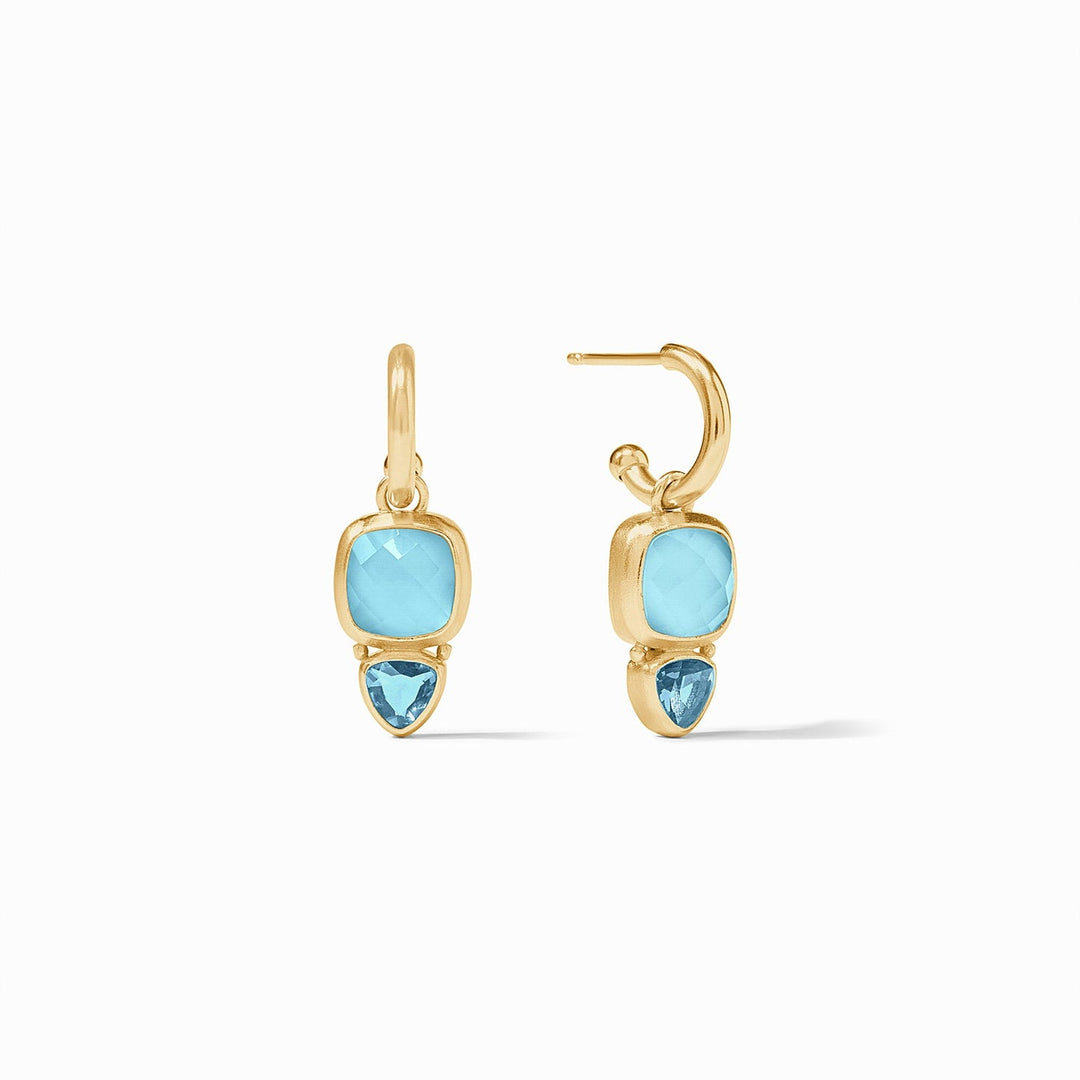 AQUITAINE IRIDESCENT CAPRI BLUE DUO HOOP & CHARM EARRINGS