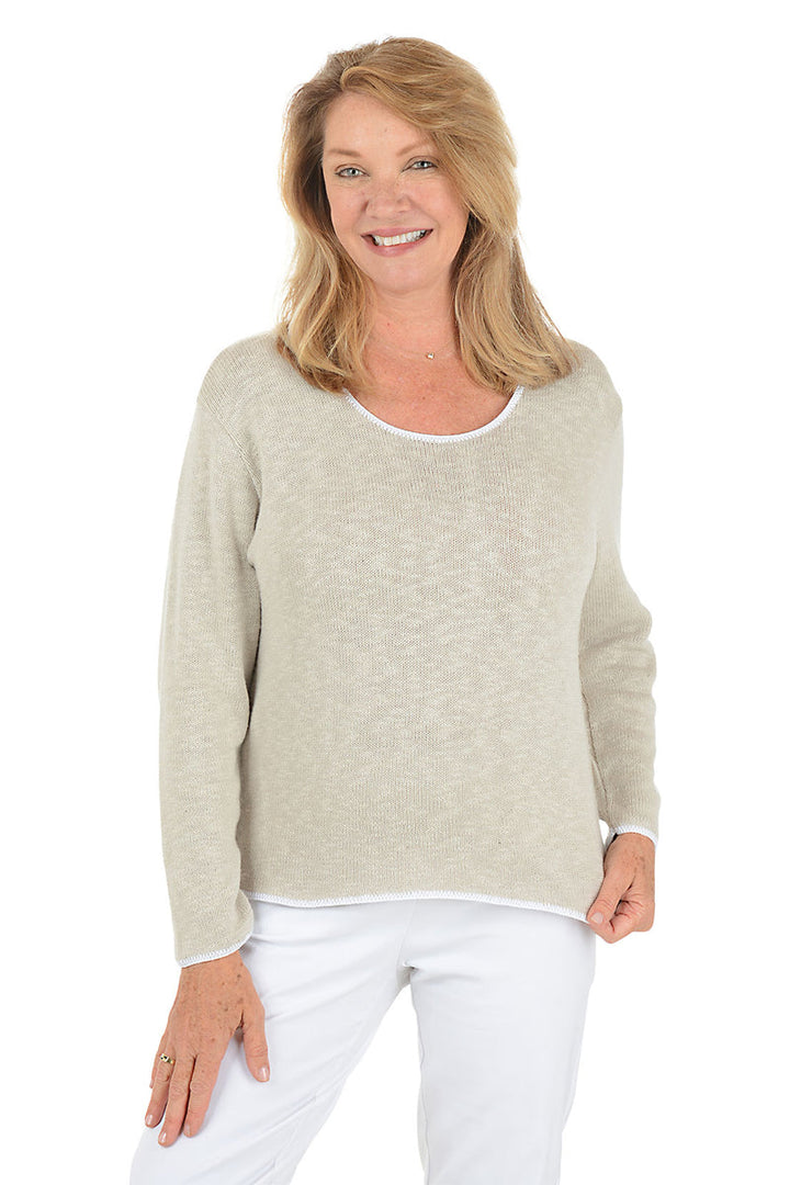 MILA DESERT & WHITE WHIPSTITCH DETAIL SWEATER