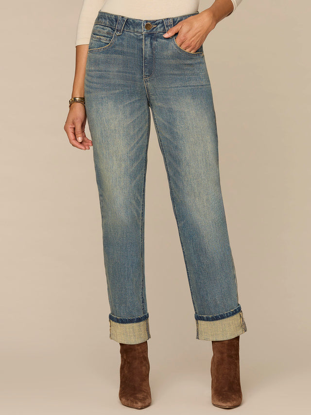 "Ab"solution High Rise Boyfriend Jeans with Cuffed Hem