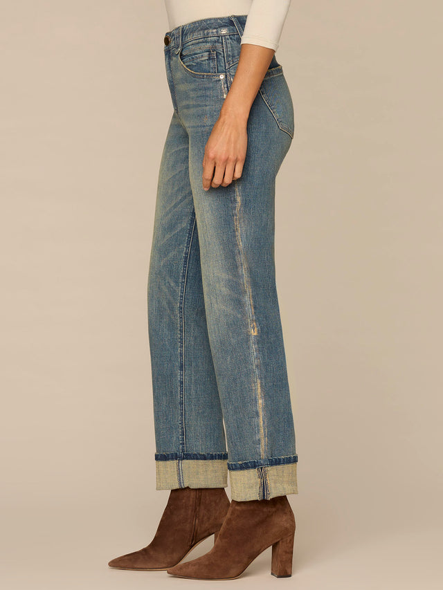 "Ab"solution High Rise Boyfriend Jeans with Cuffed Hem