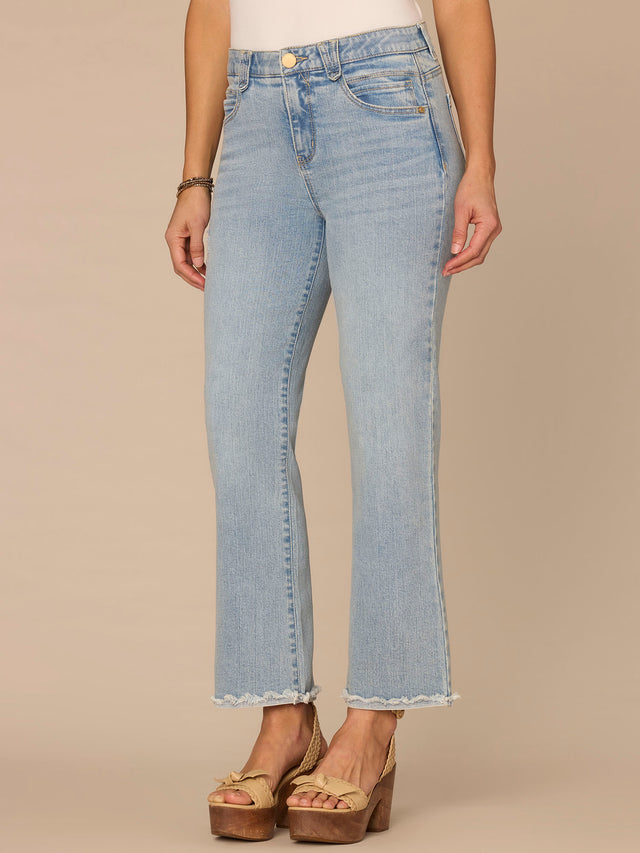 AB SOLUTION CROPPED HIGH RISE ITTY BITTY FLARE JEANS
