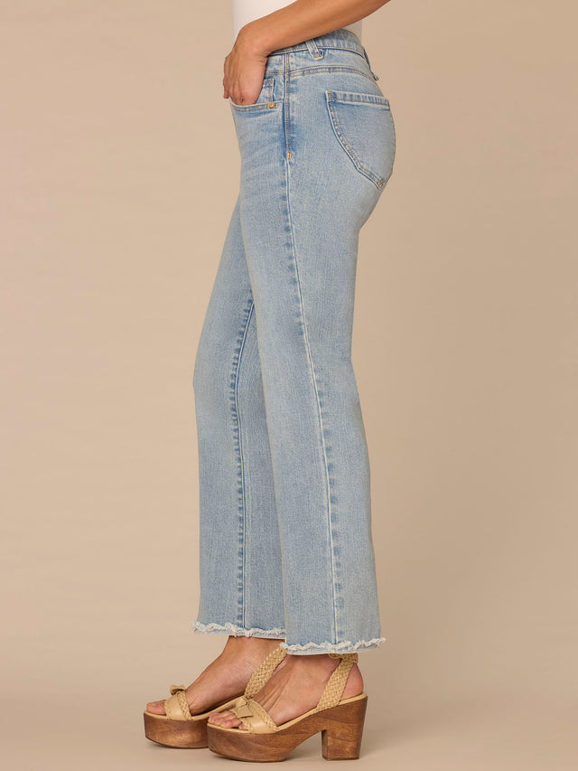 AB SOLUTION CROPPED HIGH RISE ITTY BITTY FLARE JEANS