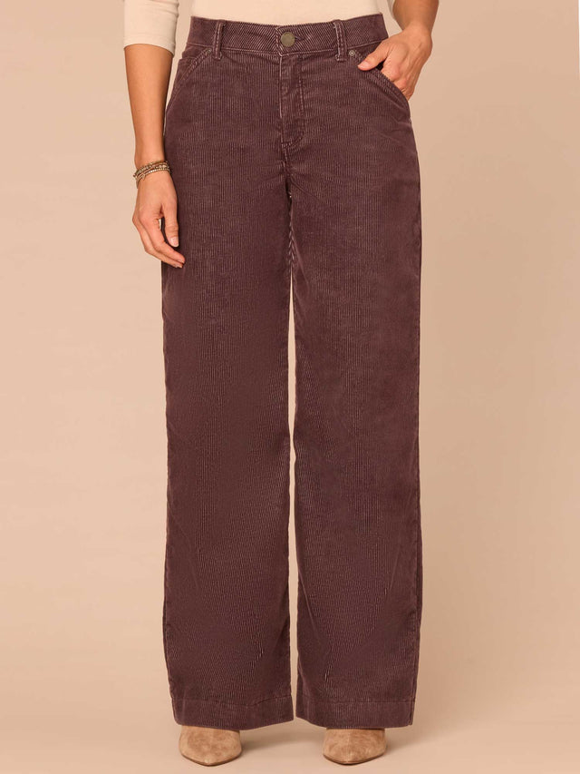 OXBLOOD AB SOLUTION SKYRISE WIDE LEG CORDUROY PANTS