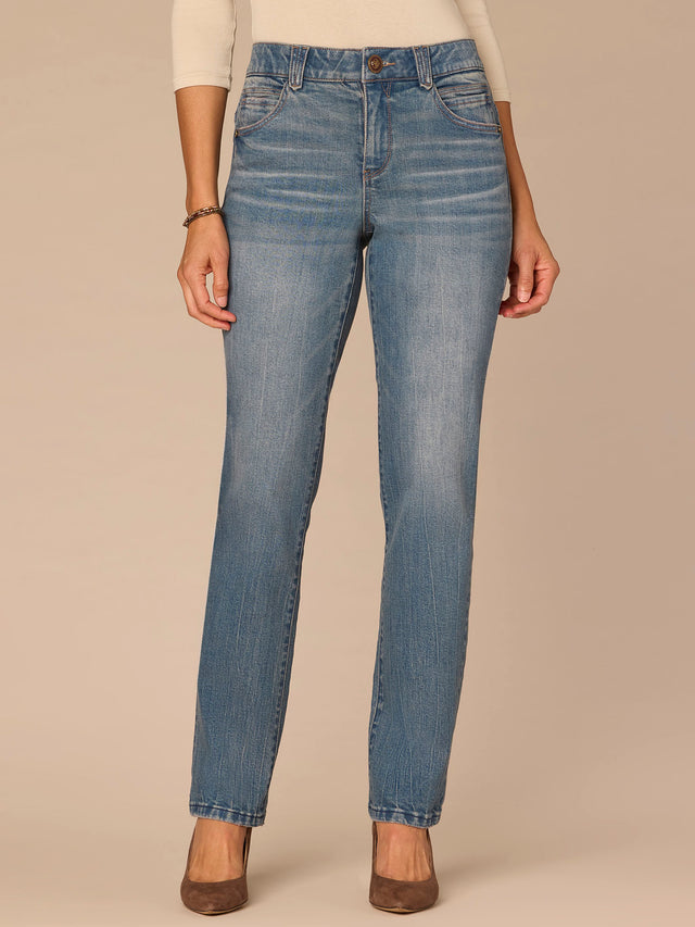 MID BLUE ARTISANAL ABSOLUTION BITTY BOOT LIFT STRAIGHT LEG JEANS