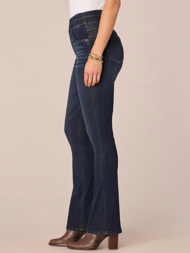 INDIGO AB SOLUTION HIGH RISE ITTY BITTY BOOT PULL ON JEAN
