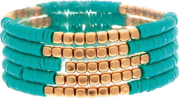 Gold Turquoise Rubber Disc Bracelet Set
