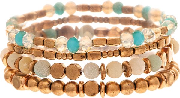 GOLD & MIXED STONE 4 BEADED BRACELET SET