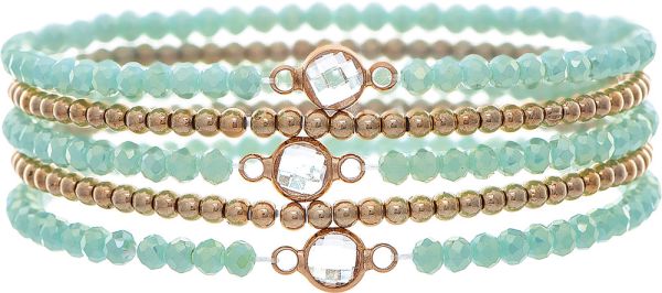 Gold Mint Glass Beads Bracelet Set